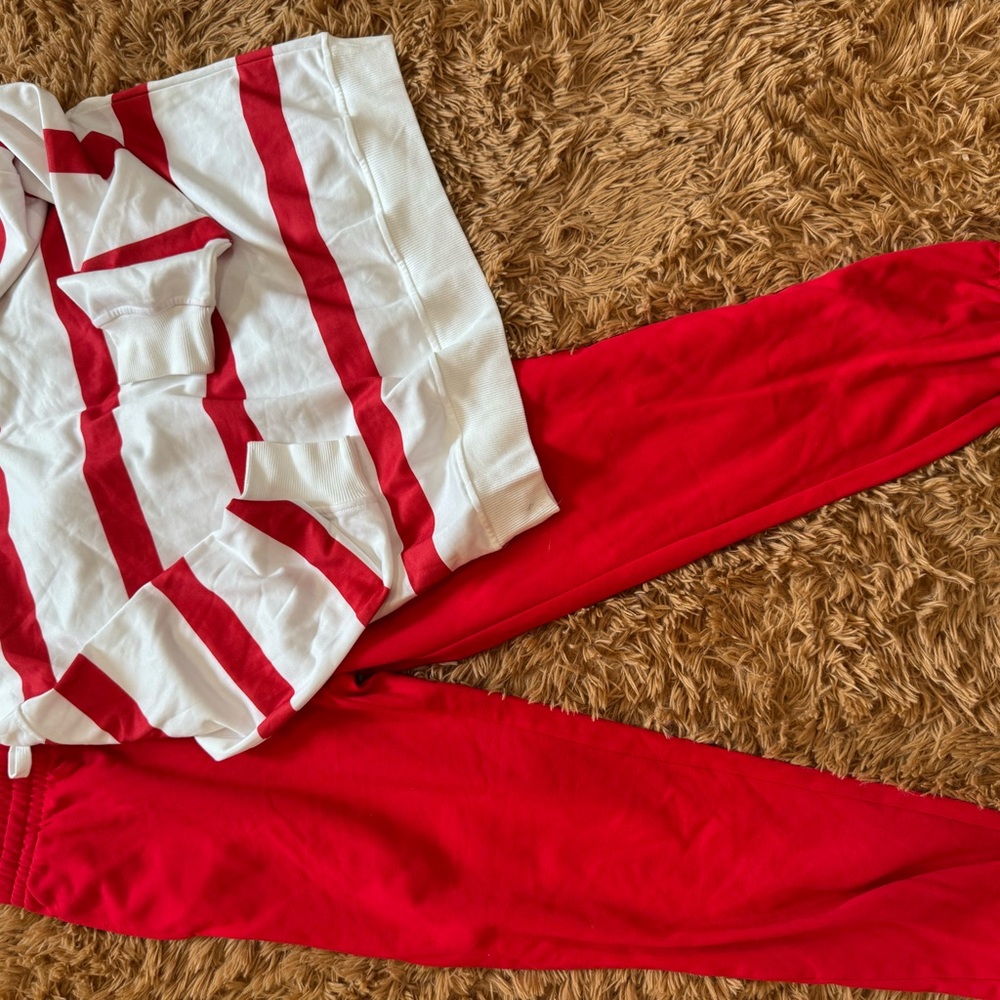 Red and White Striped Hoodie and Joggers Set